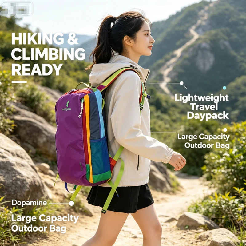 Women Lightweight Outdoor Backpack Large Capacity Dopamine Color Daypack Portable Hiking Mountain Climbing Bag For Travel Daily