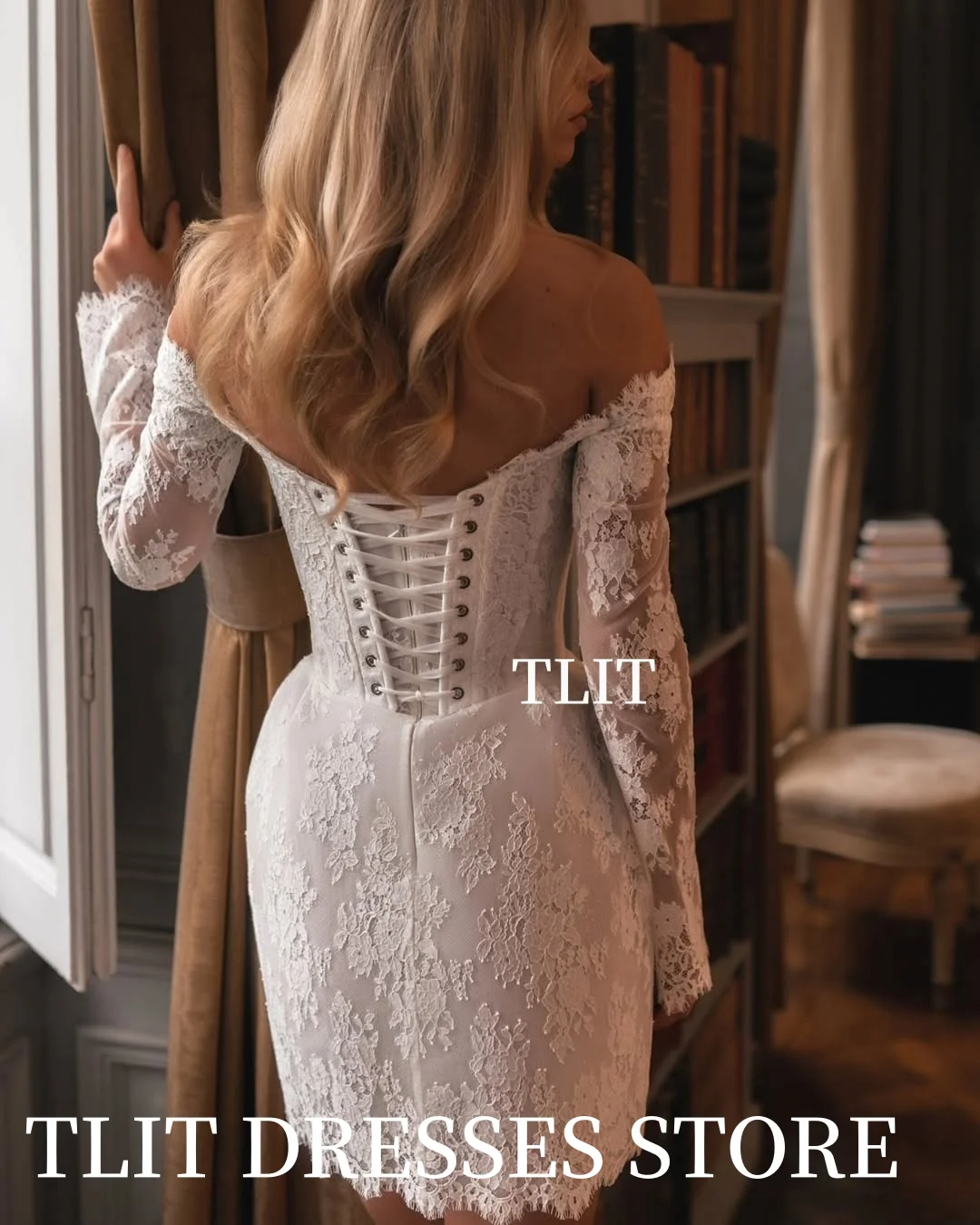 TLIT Modern Ivory Lace Short Mermaid Wedding Dresses Customized Sweetheart  فساتين زفاف Long Lace Sleeve Bridal Gowns