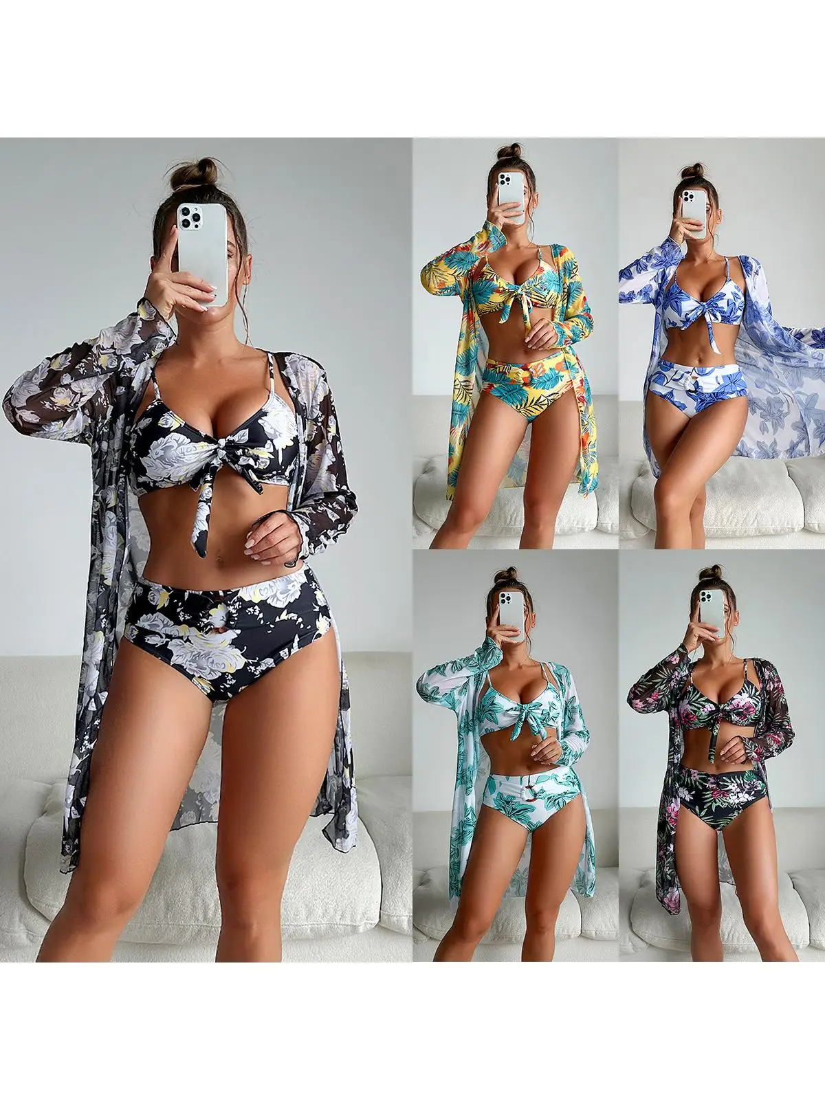 

Multicolor Printed Bikini Tee-piece Set Polyester Material with Chest Pad No Steel Support Sports/ Yoga/ Fitn/ Fans Goods