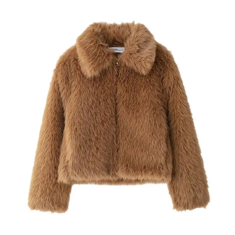 

Warmth Women's Long Sleeve Fur Jacket Zipper Coat Fur Collar Elegant Style Fashionable Autumn Winter New Arrival