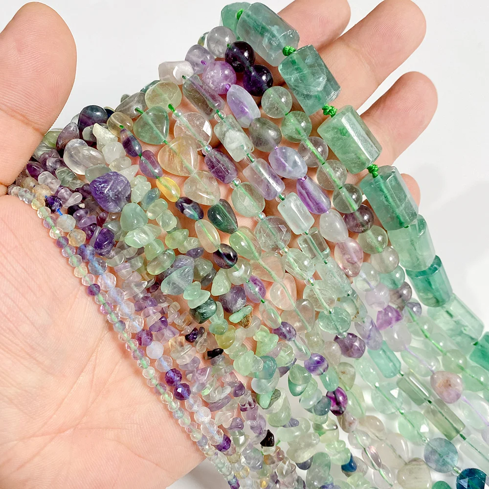 Green Purple Natural Multicolor Fluorite Faceted Square Beads Round Tube Loose Crystal Spacer Charm Bead For Jewelry Making Diy