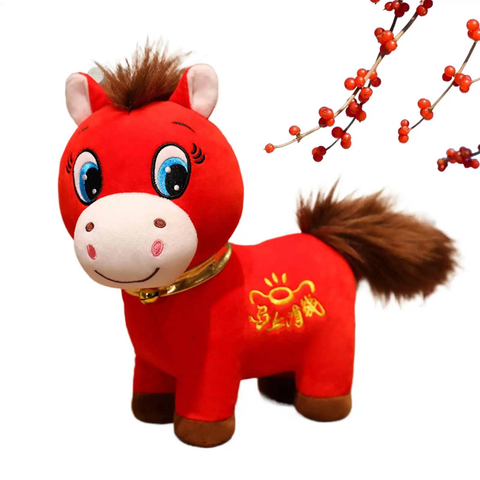 

2026 Year of the Horse Plush Mascot Toy New Year Decor Soft Horse Stuffed Animal for Spring Festival Home Holiday Desk Bedside