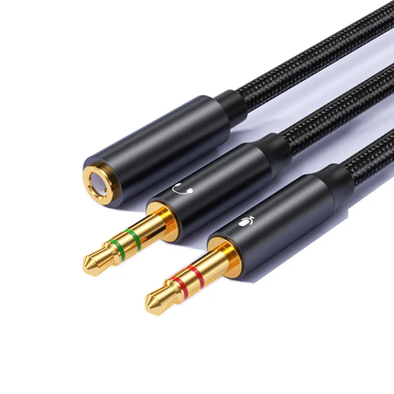 3.5mm Jack Aux Audio Cable mikrofon słuchawkowy do komputera 1 do 2 kabel Adapter z czarny rękaw mikrofon słuchawkowy 2 w 1 kabel Audio