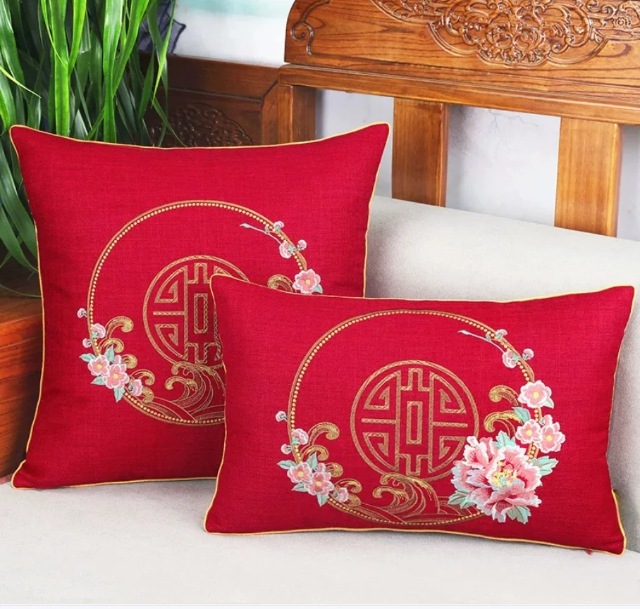 New Chinese Style Cotton Linen Throw Pillow Bed Headboard Soft Back Cushion Waist Pillow for Mahogany Chair, Bay Window Cushion