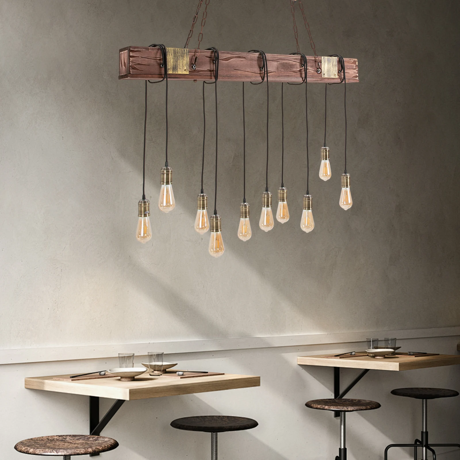 

Подвесной светильник с 10 квадратными плафонами, 110В, регулируемая высота, индустриальный деревянный светильник для кухонного острова, столовой, прихожей