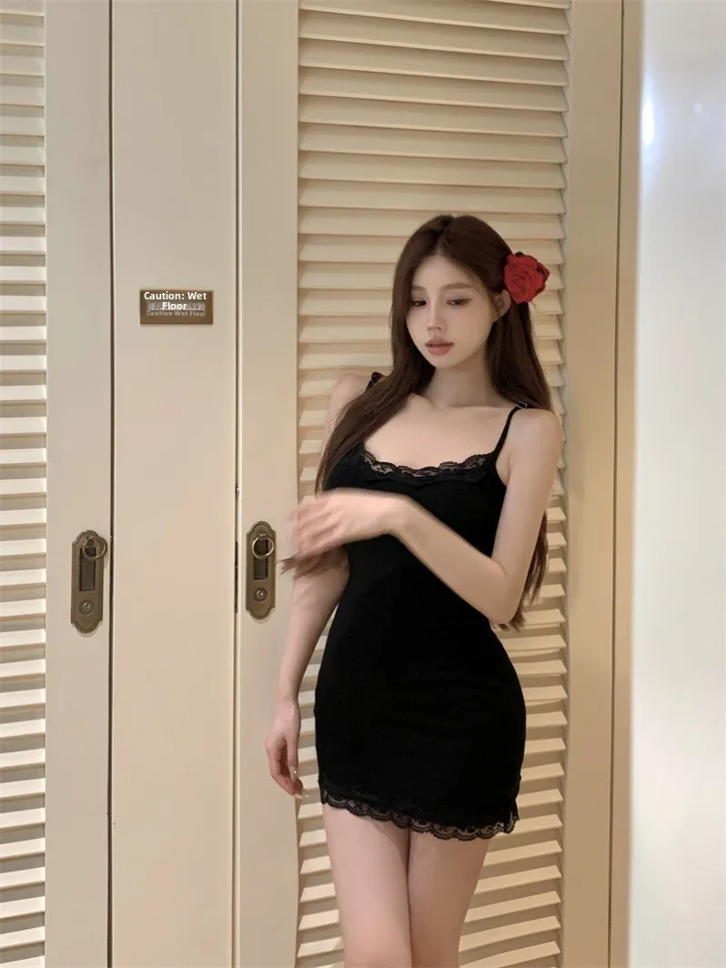 Sexy Lace Patchwork Strap Dr Women's Summer Hot Girl Waist Cinched Bodycon Skirt Pure Desire ort Skirt Korean Sle Commute