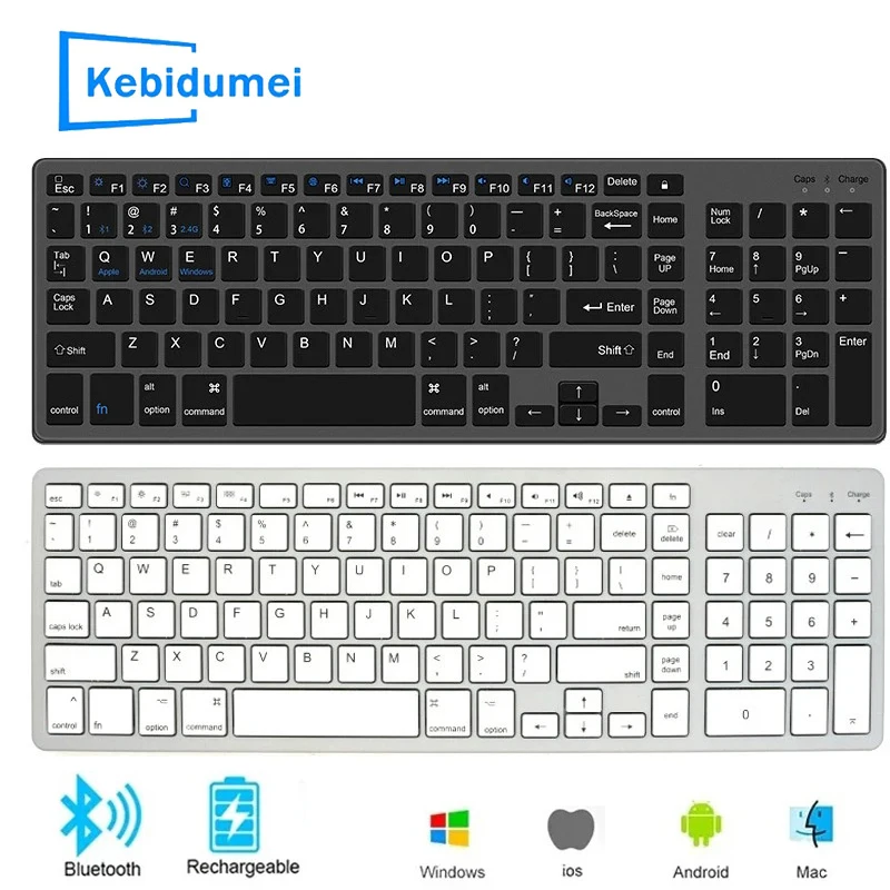 New Bluetooth 5.0 Wireless Keyboard 2.4G English 102 Keycaps For MacBook iPad Tablet USB C Rechargeable Keyboard PC Accessories