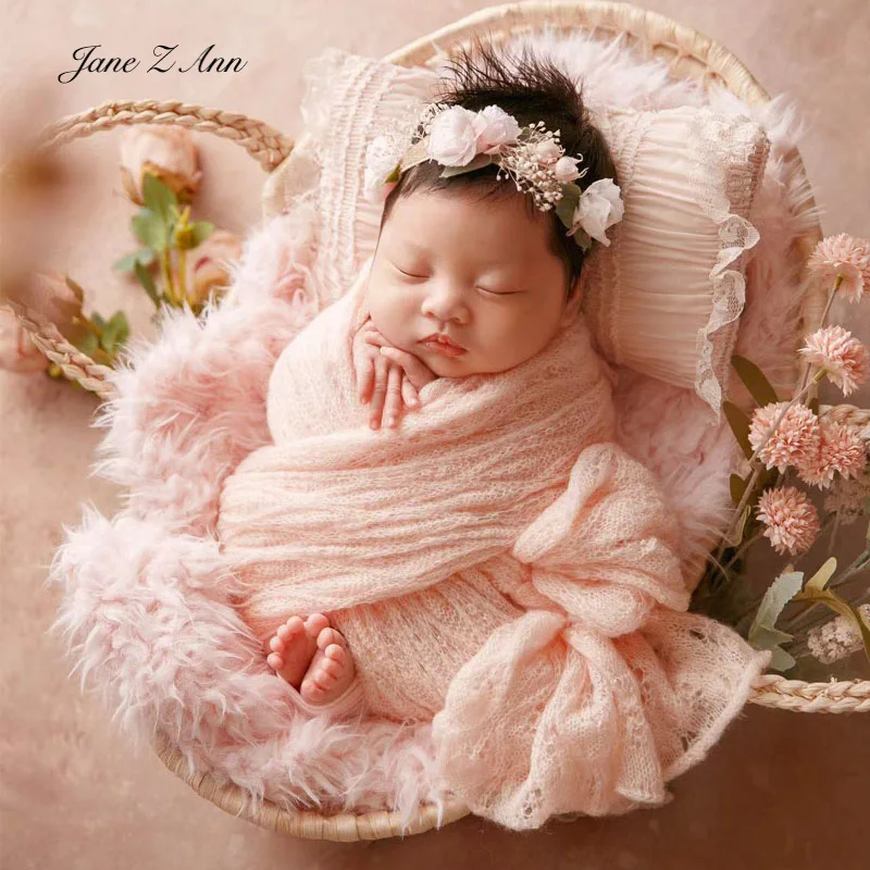 Newborn baby photo props infant girls pink floral headband wrap studio shooting