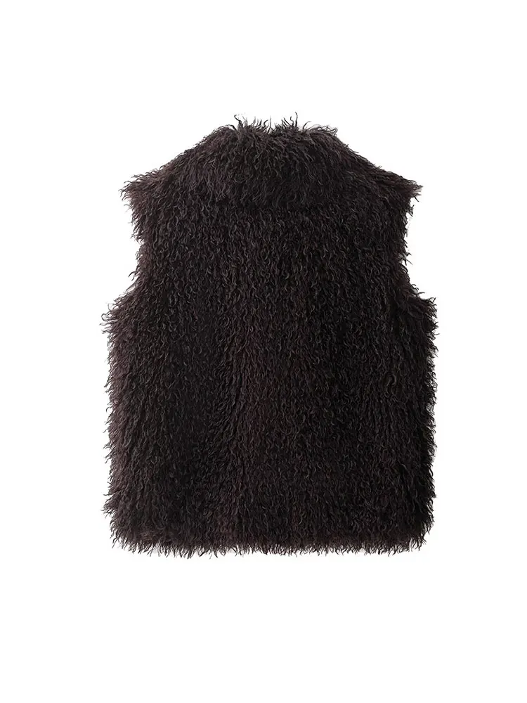 TFAFXY Faux Fur Vests For Women New Fashion Fluffy Sleeveless Jackets Female Vest Loose Winter Warm Streetwear Waiscoat Tops