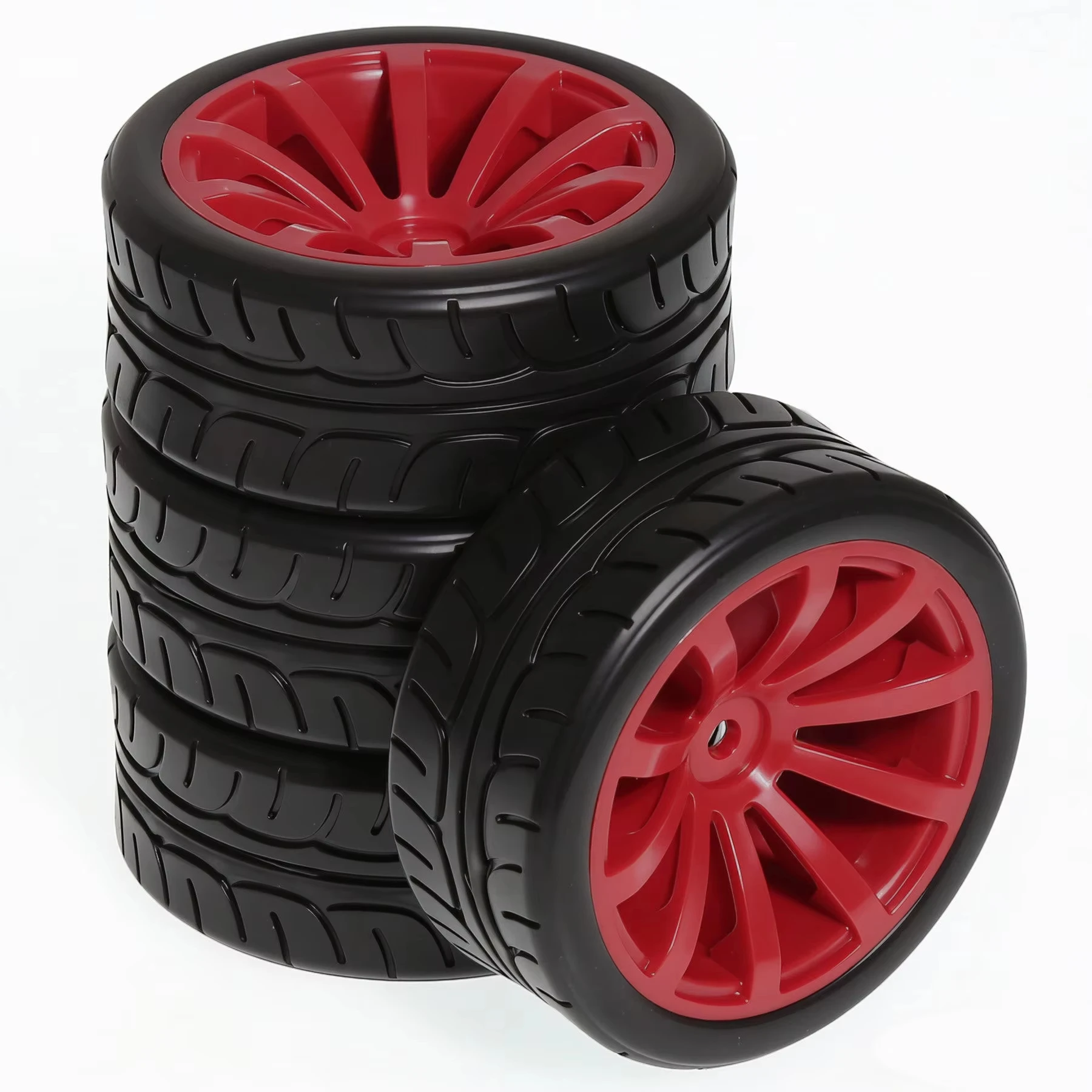 4Pcs 65mm Plastic Wheel Rim Hub with Rubber Tire for 1/10 Scale On-Road Drift RC Car High Traction Compatible with TT02 XV01