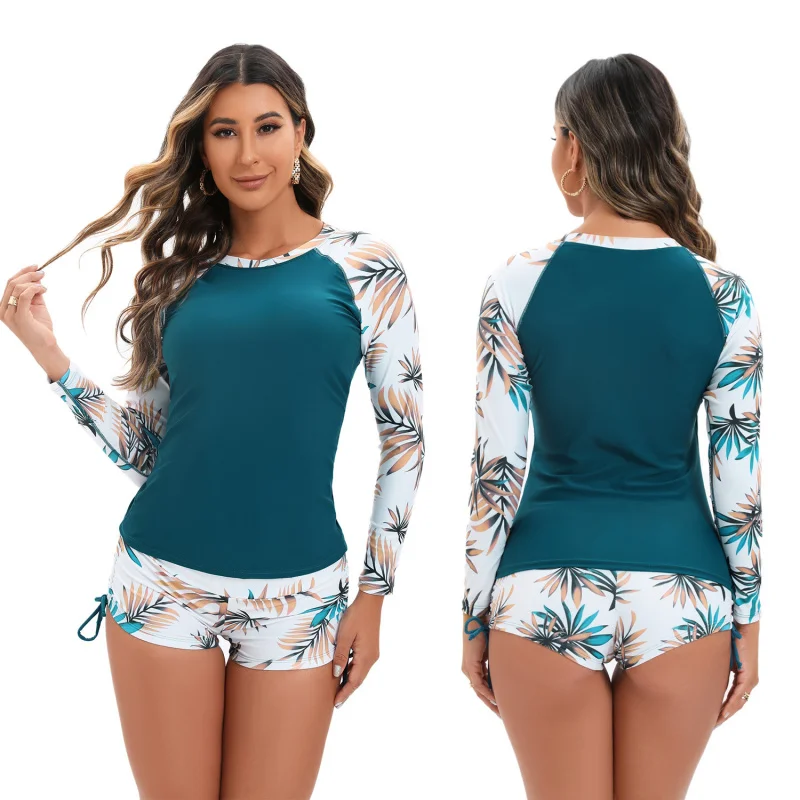 Long Sleeve Swimsuit Beach round Neck Pullover Boxer Split Surfing Swimsuit Sun Protection Surfing Suit Women