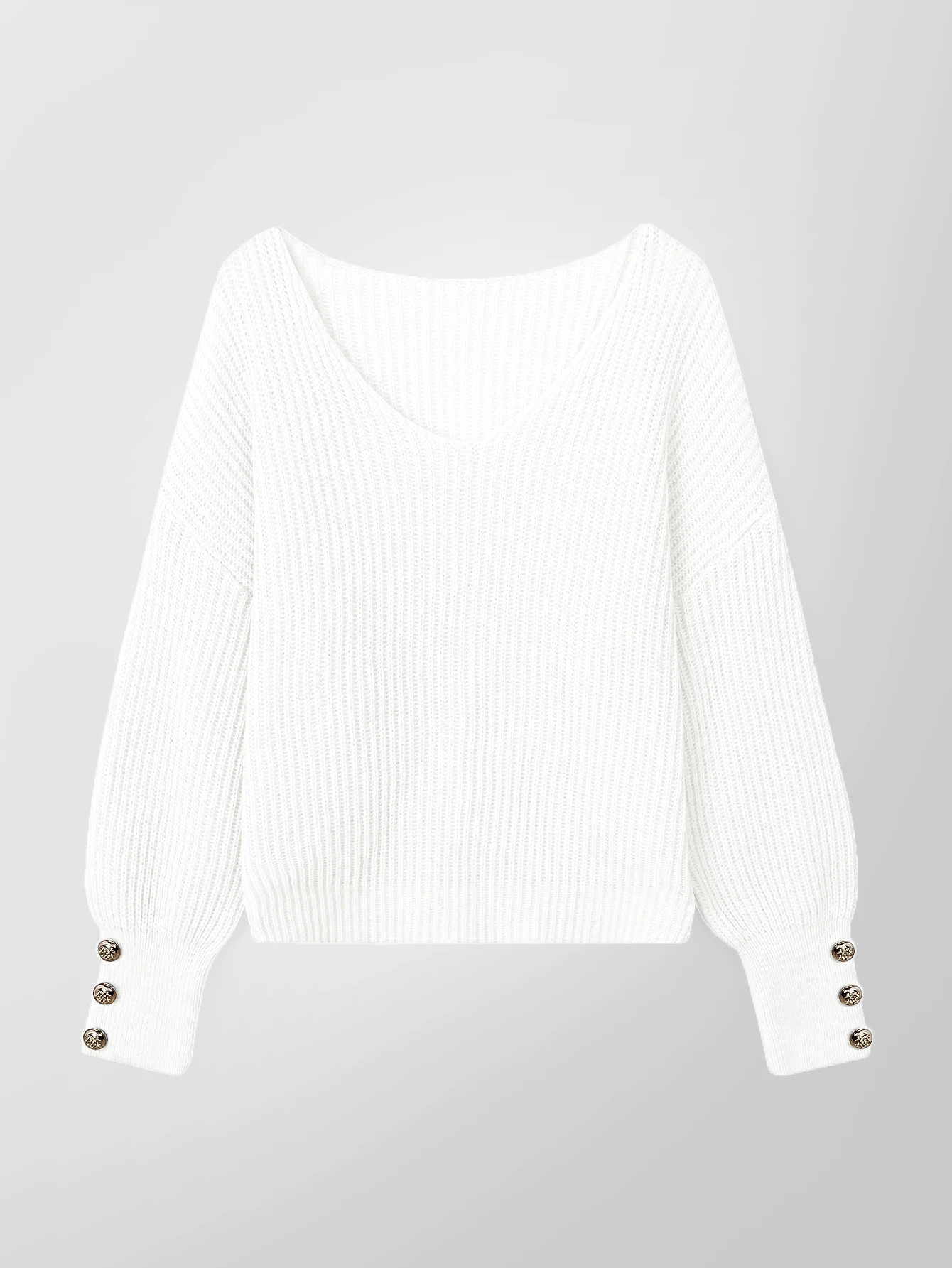 Autumn and winter Europe and the United States leisure commuting loose solid color knit button V-neck sweater for women