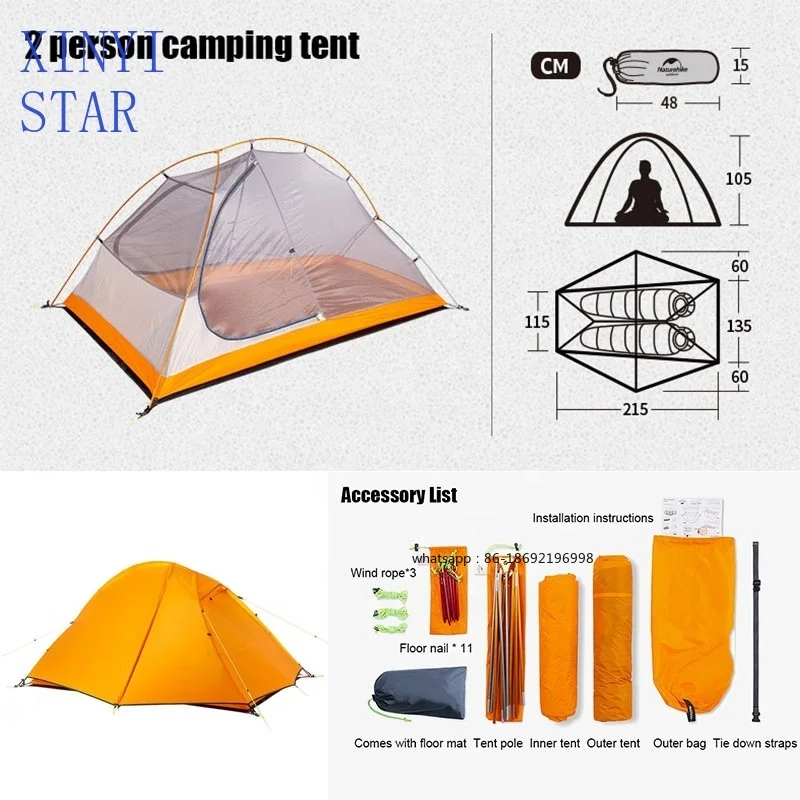 Outdoor Double-layer Four Seasons Tent Aluminum Mountain Waterproof Tent Ultralight Camping Hiking Tent 2 Person