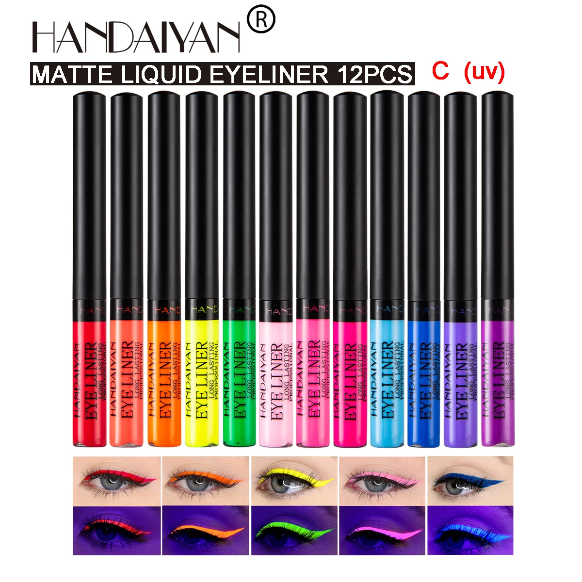 HANDAIYAN 12pcs Colored Eyeliner Set Matte,Waterproof and long-lasting without fading, UV Fluorescent Eyeliner Pens