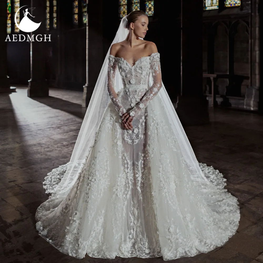 Aedmgh Mermaid Sexy Wedding Dresses Sweetheart Vestido De Novia Lace 3D Flowers Detachable Train Vintage Custom Made Bridal Gown
