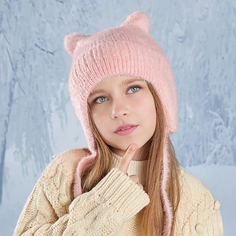 Stylish Everyday Hat Wide Brim Summer Cap Cute Kids Knit Hat with Cat Ears Soft Warm Thermal Cap for Boys Girls for Weather