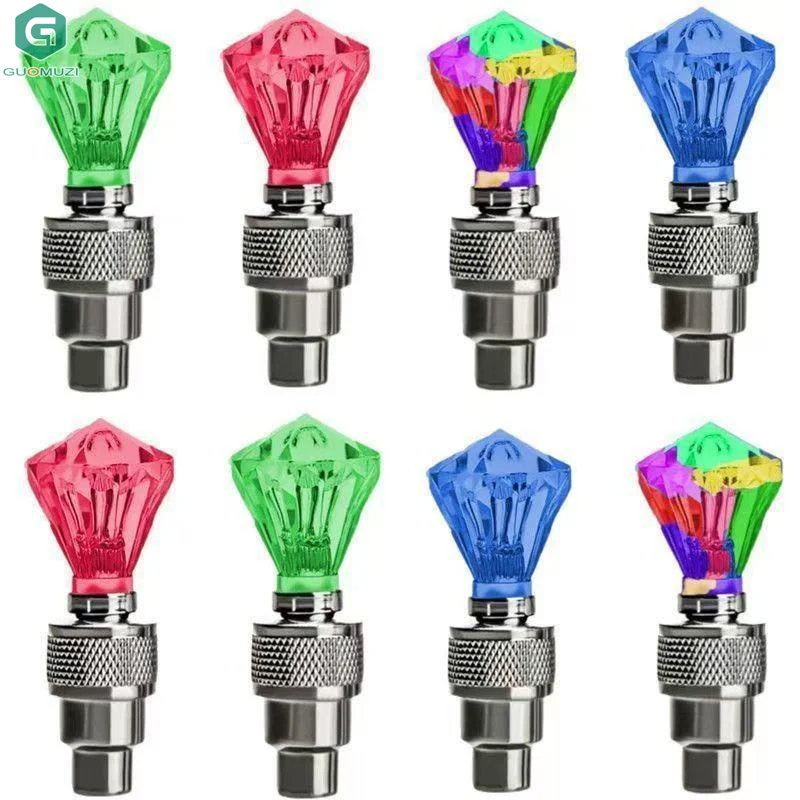 2Pcs LED Bike Wheel Light Tire Valve Cap Neon Lamp Waterproof Tyre Wheel Valve Cap Flash Practical Warning Lights Bicycle