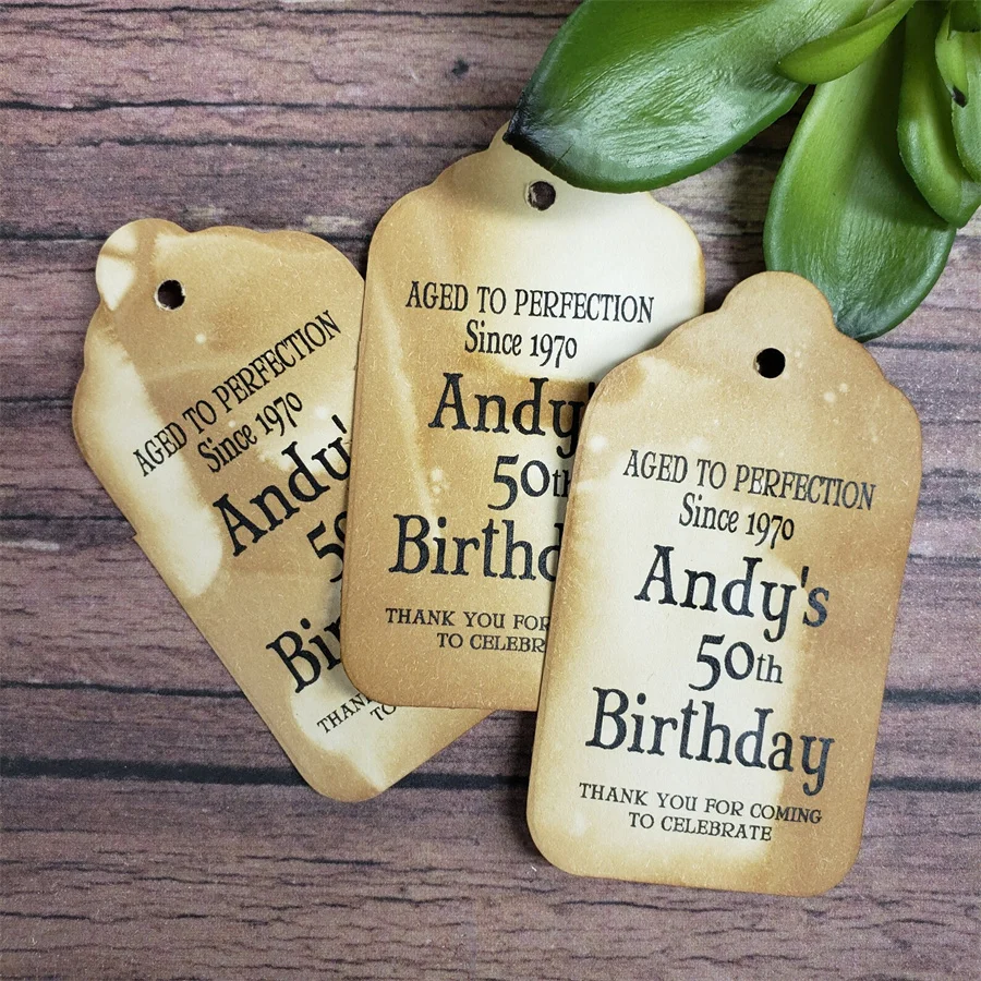 50pcs Custom Aged to Perfection Happy Birthday (my SMALL tag) ,Tags Personalized keepsake souvenir party favor