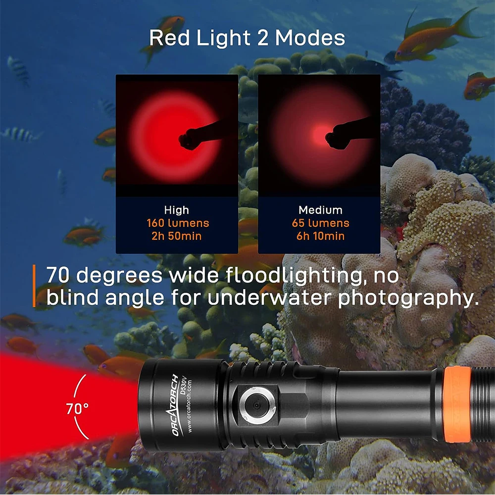 ORCATORCH D530V Scuba Diving Flashlight Lamp Dive Torch Light Rechargeable High Power Led Flashlights Professional Dive Light