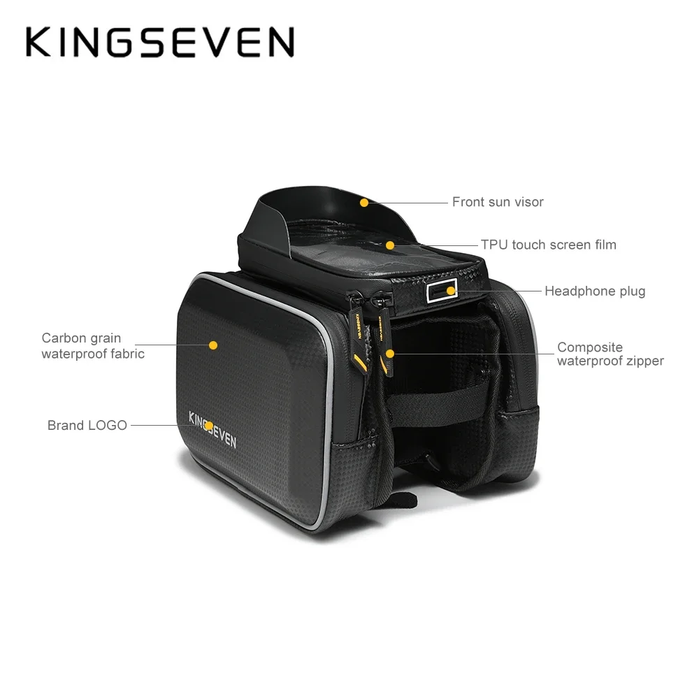 KINGSEVEN MTB Front Top Tube Frame Bike Bag High Quality NewRainproof Bicycle Bag Sensitive Touch Screen Cycling Phone Case