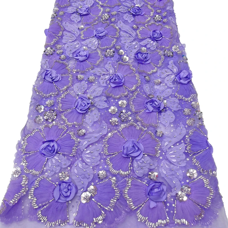 Malla de encaje de lujo francés, lentejuelas rosas tridimensionales africanas, lentejuelas, vestido de tela de encaje bordado de alta calidad