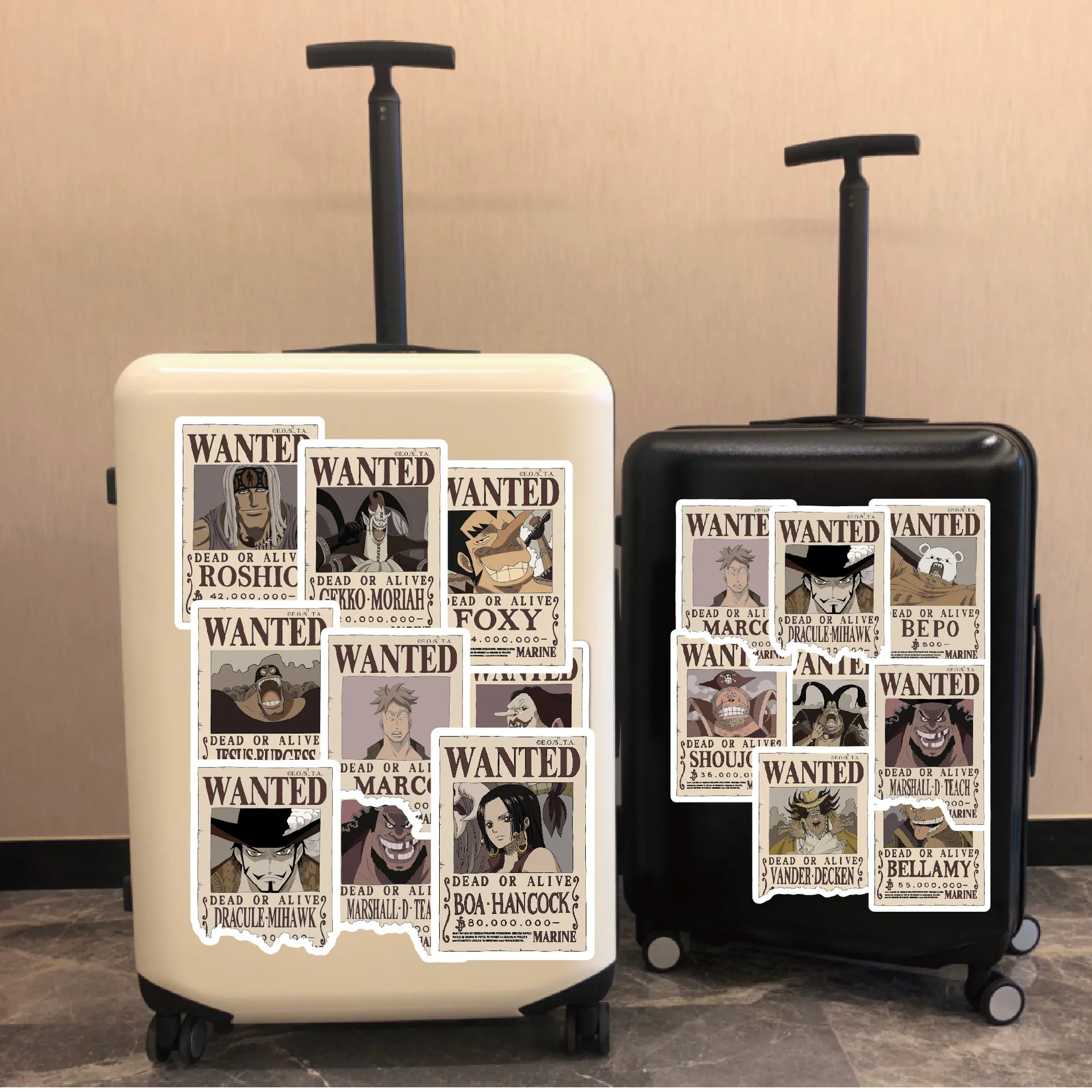 80pcs One Piece Wanted Posters Stickers Anime DIY Phone Laptop Notebook Cool Cartoon Vinyl Cool Sticker Decals Toy Birthday Gift