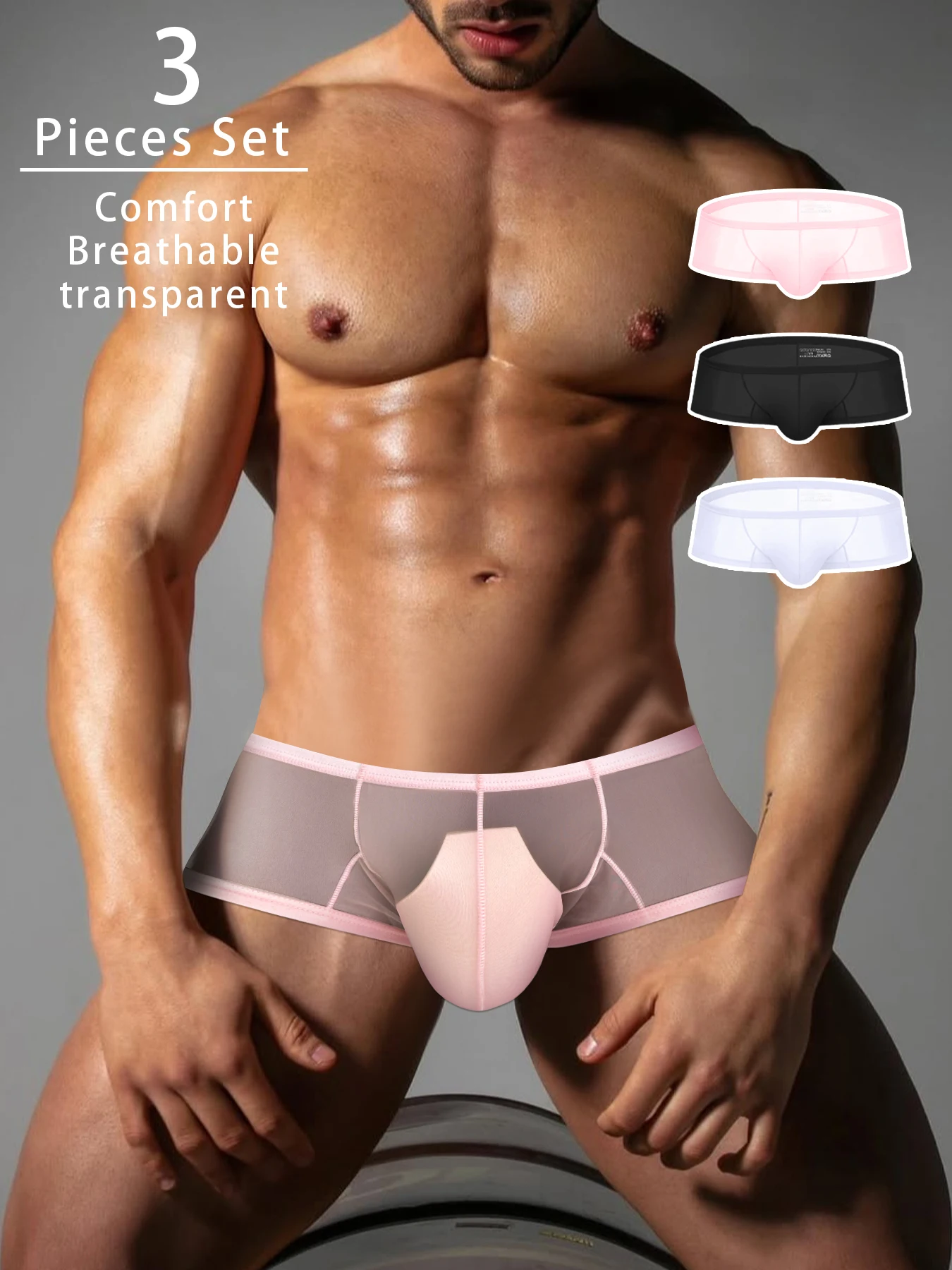 

3pcs Transparent Bikini Men's Sexy Boxers Low Waist Breathable Underwear Men Boxershorts Trunks Fashion Personality Underpants