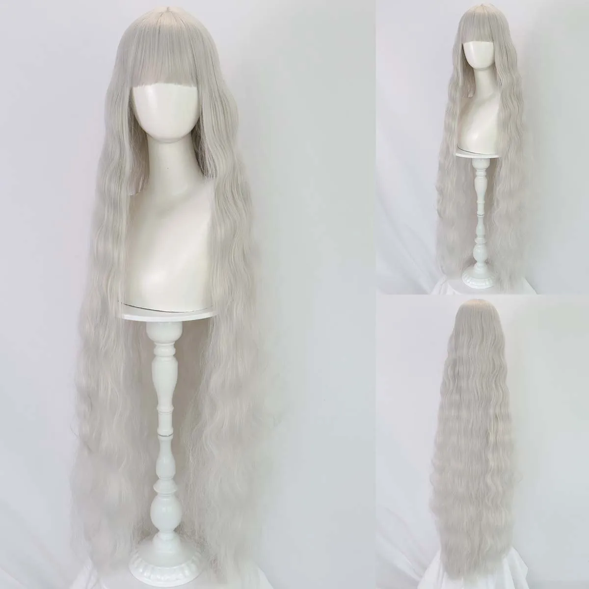 Women Halloween Dress Up 110cm Long Curly Black orange Silver White Gold Purple Synthetic Hair Wig view 3