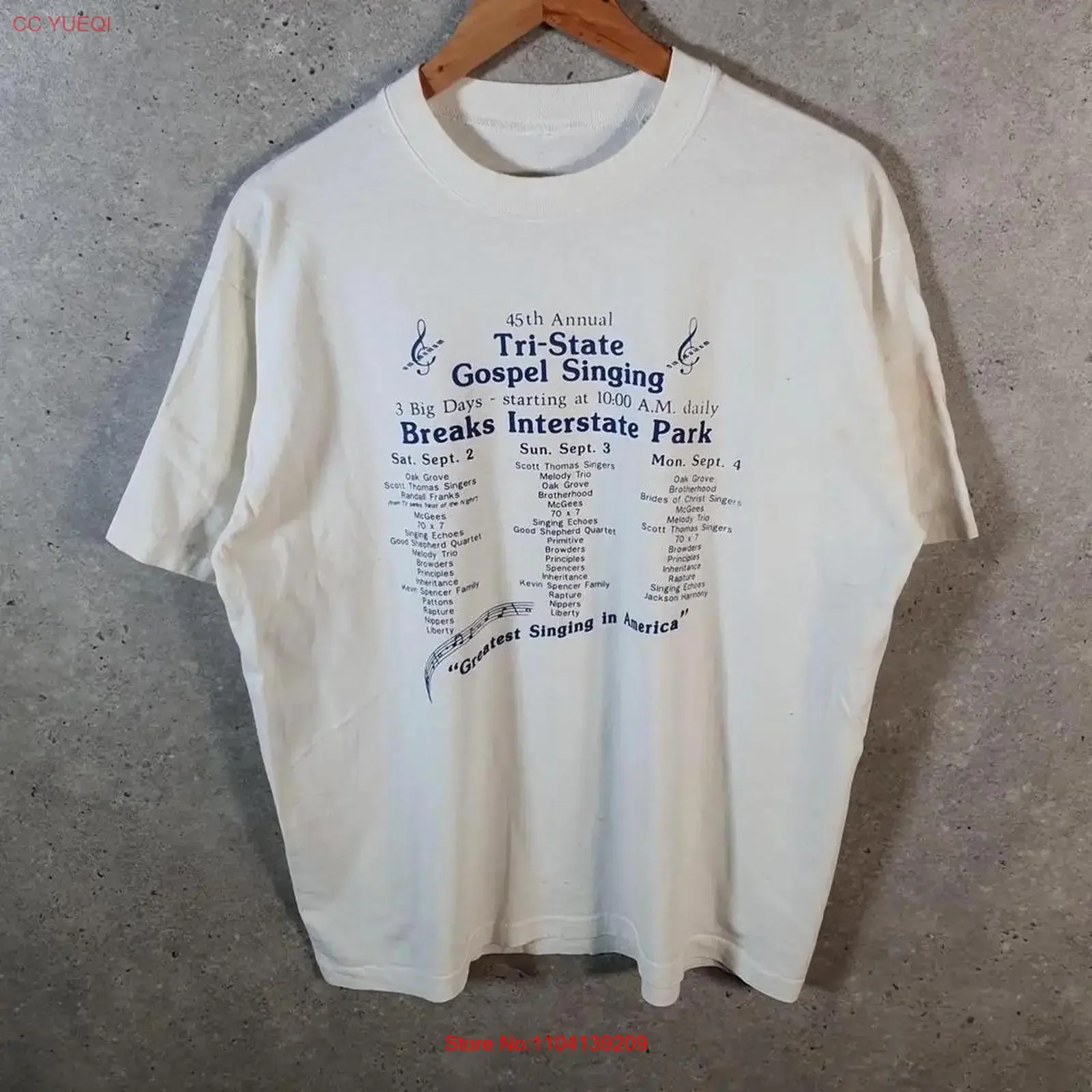 Vintage Tri State Gospel Singing Breaks interstate Park T Shirt Men Medium White long or short sleeves vintage Washed Versatile