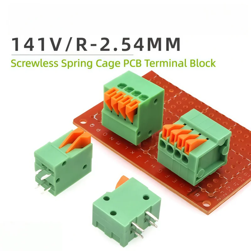 10PCS Screwless Spring Cage PCB Terminal Block KF141V/R 2.54mm Pitch 2P 3P 4P Wire Connector Straight/Bent Pin 2A 150V DG141