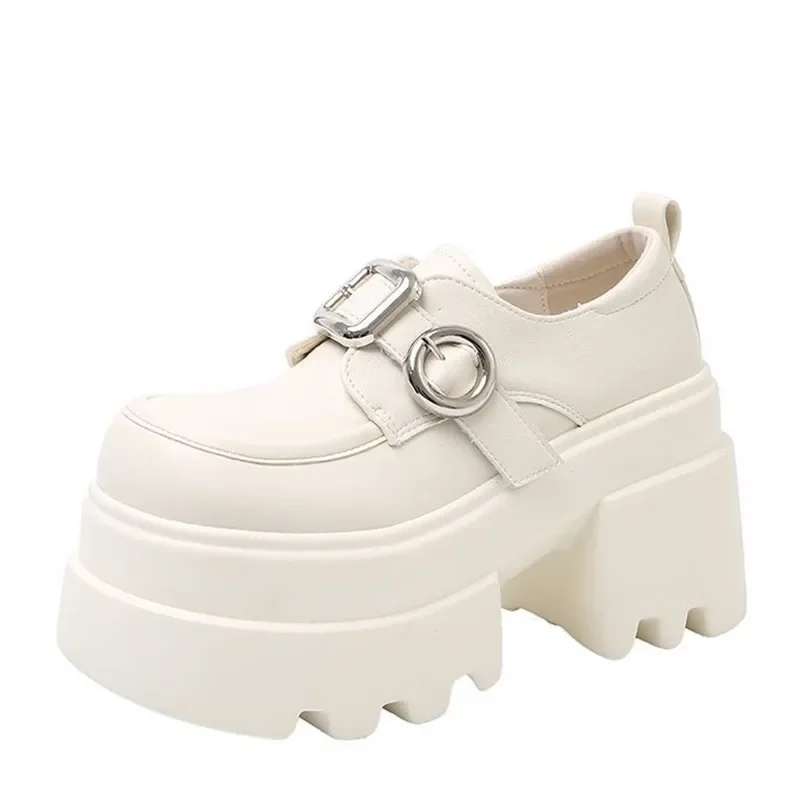 10 سنتيمتر الكعوب النساء أحذية جلدية بدون كعب بدعة مصمم حزام مشبك سيدة ماري جين حذاء ريترو البريطانية سميكة وحيد حذاء كاجوال Zapatos Mujer