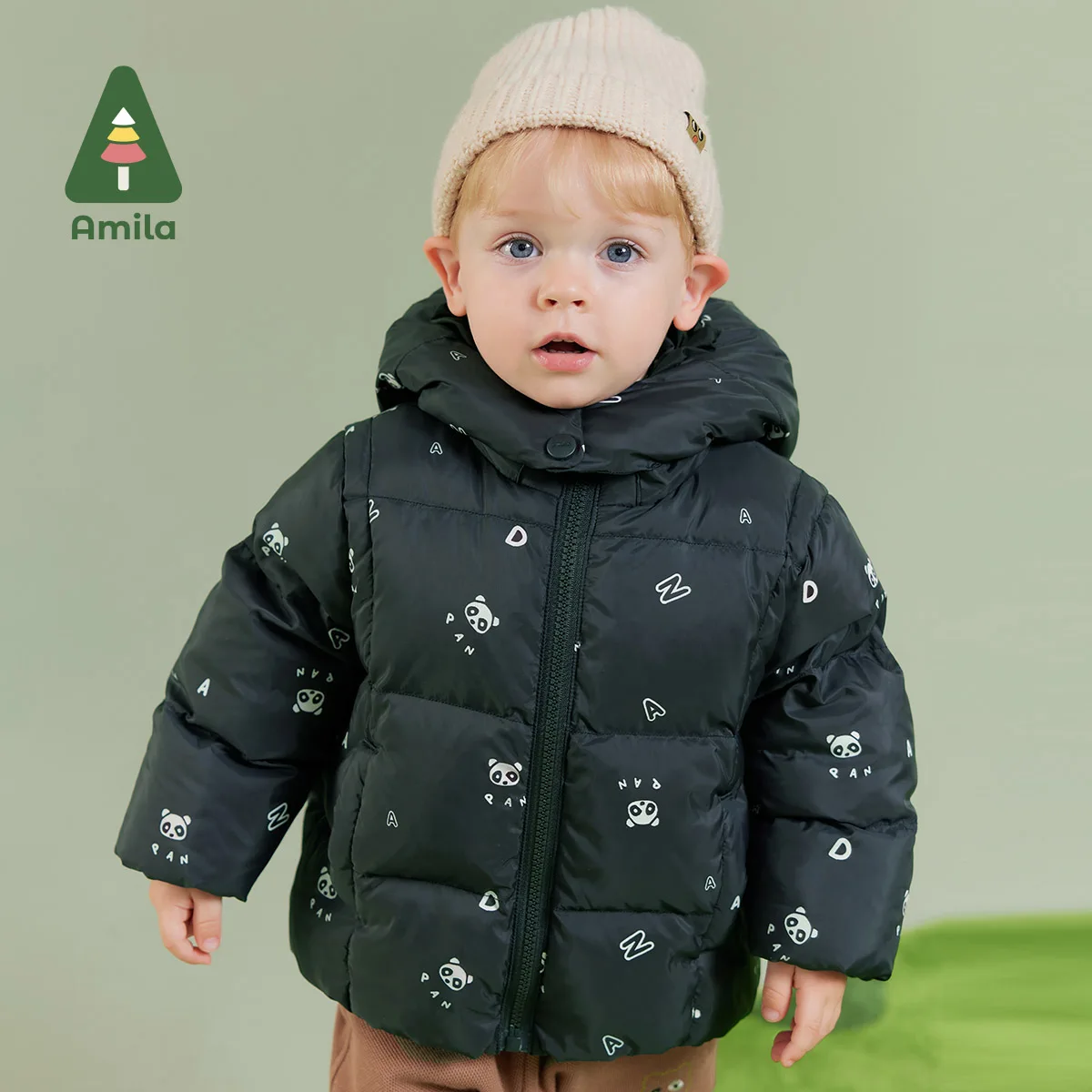 Amila Baby Boy Down Jacket 2024 Winter New Multicolour Slight waterproofing antifouling Oil proof Hooded   Baby Clothing