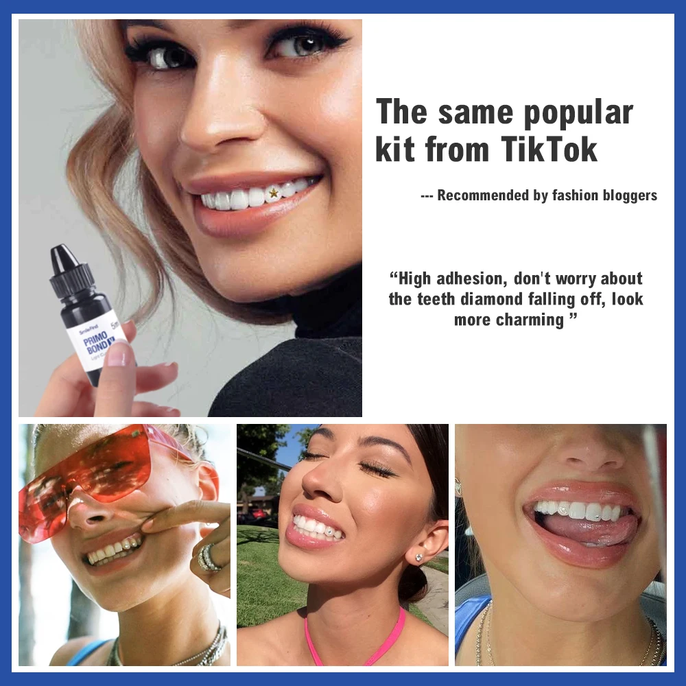 Diy Tooth Gem Kit With Curing Light And Glue Crystals Teethjewelry Starter Kit Tiktok  Diamonds Gems Kit Orthodontics Product