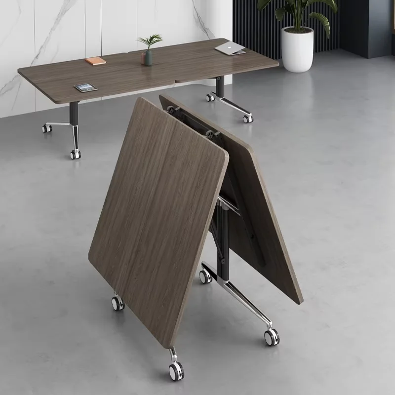 Folding Conference Table Rounded Corners Bamboo Modern Minimalist Multi-functional Splicing Telescopic Office Desk Table