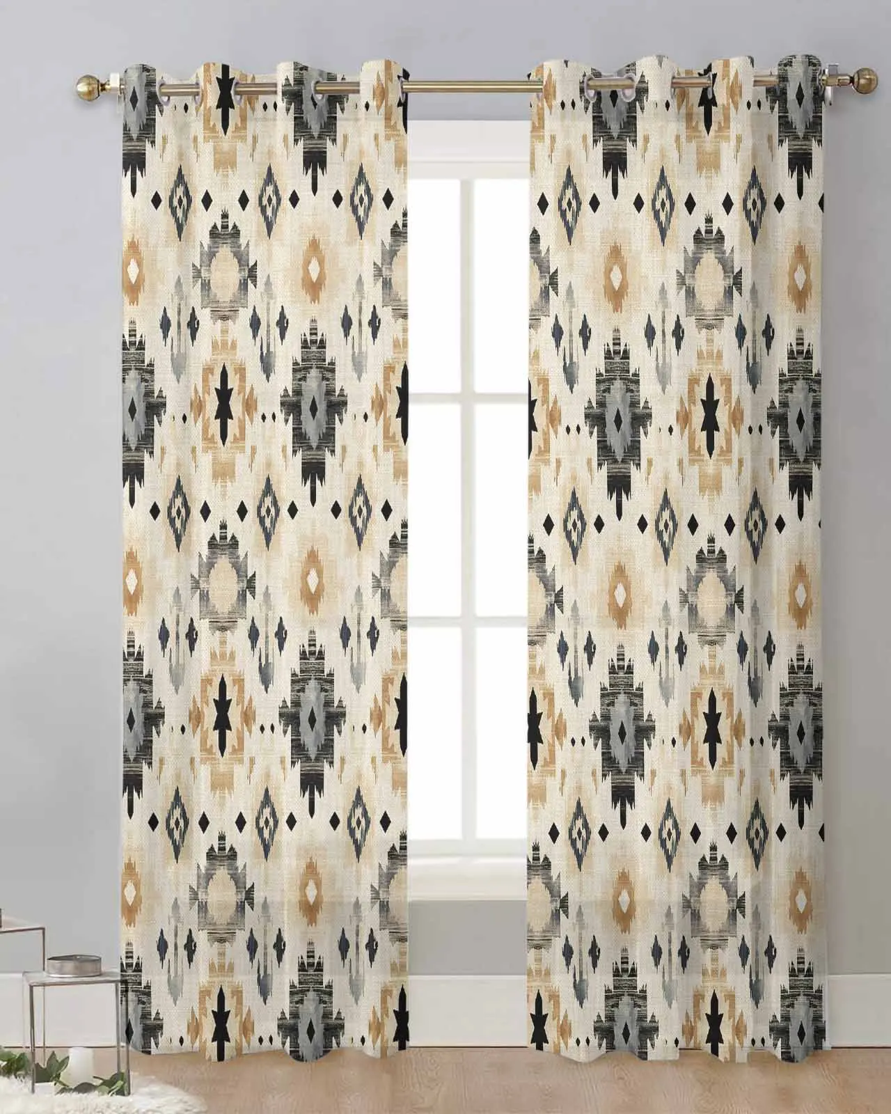 Ethnic Tribal Geometric Abstract Sheer Curtains for Living Room Window Curtains for Kitchen Modern Tulle Voile Curtains