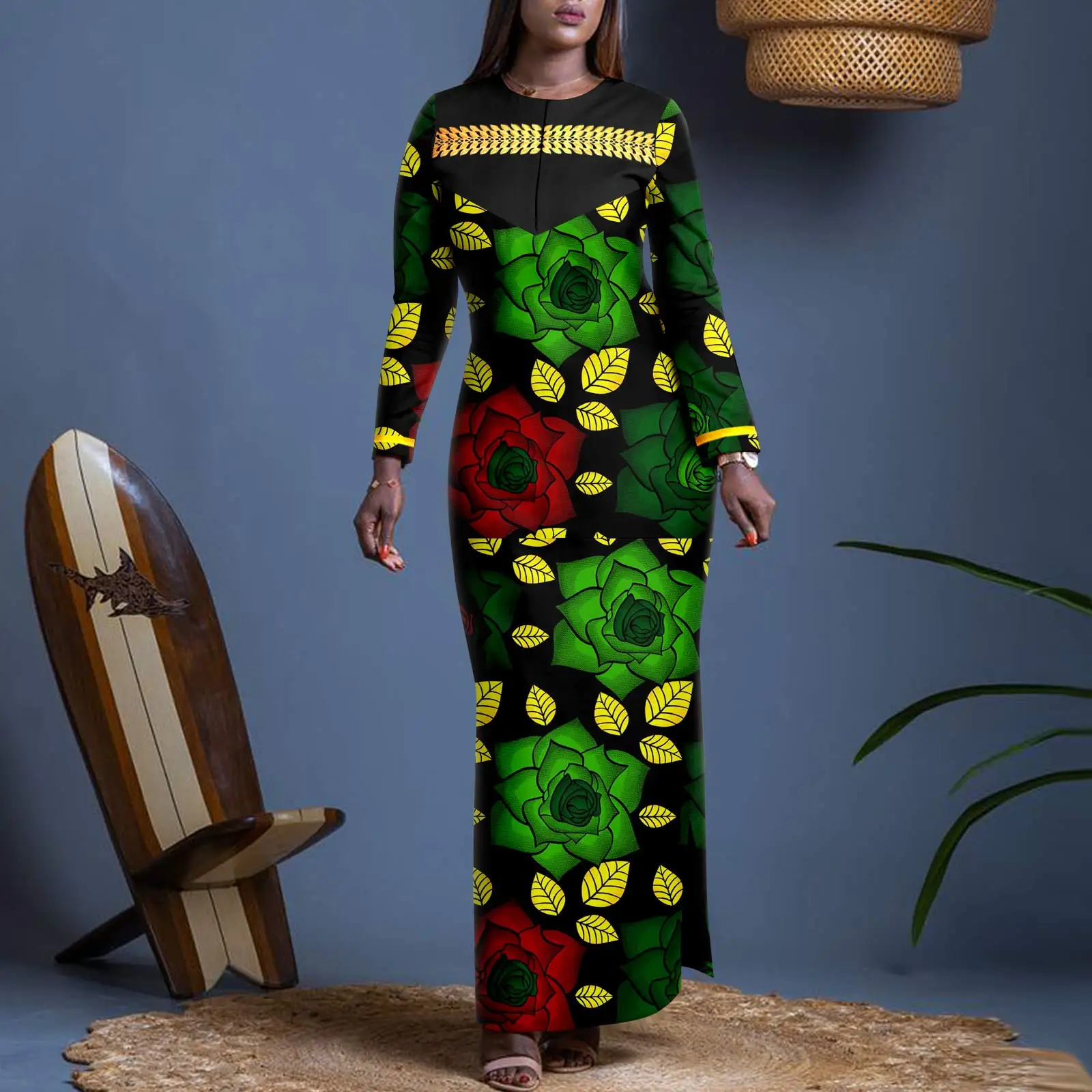 

Afripride Africa Ankara Women's Party Dresses Long Sleeve Floor Length Split Dresses Women's Clashing Dresses A2325027