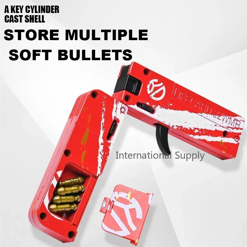 New Upgraded Lifecard Metal Folding Gun Toy for Kids Adult, Pistol Toys Gun With Soft Bullets Alloy Shooting Model For Adults Ch
