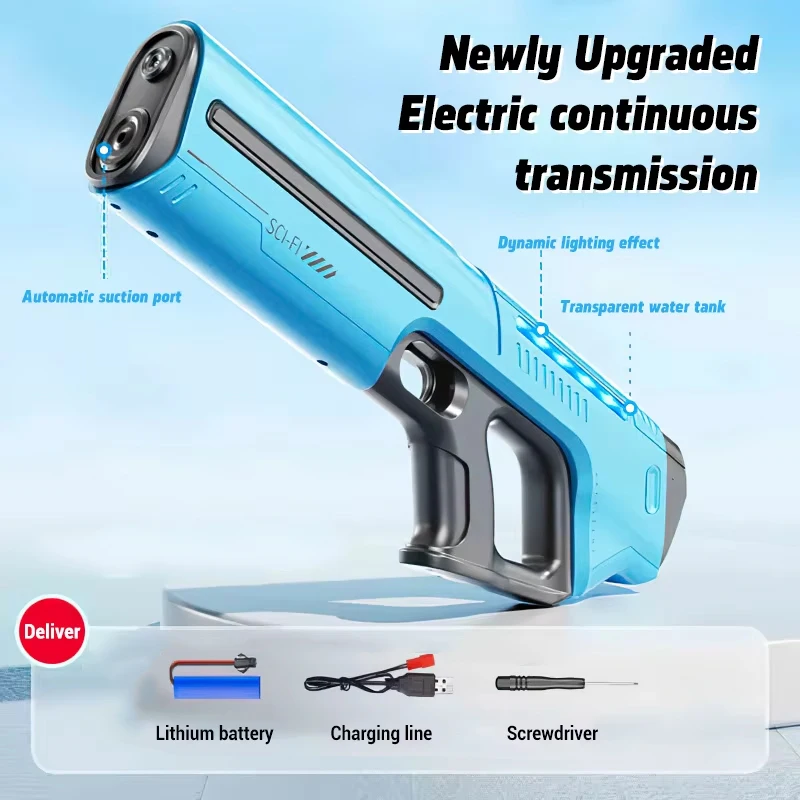 Electric Water Gun with Automatic Water Absorption Battery-Powered Squirt Toy LED Light Summer Outdoor Beach Play Gift ﻿