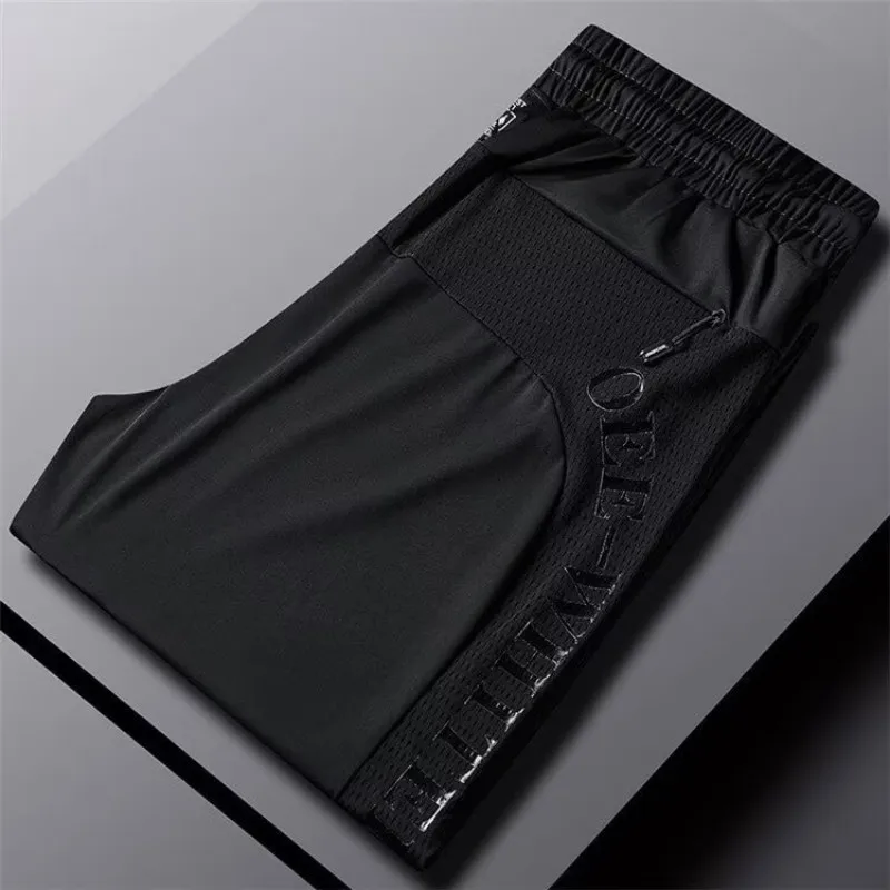 New Ice Silk Jogger Pants For Men In Summer Thin Quick Drying Sporty Casual Elastic Loose Hanging Air-conditioned Mens Clothing