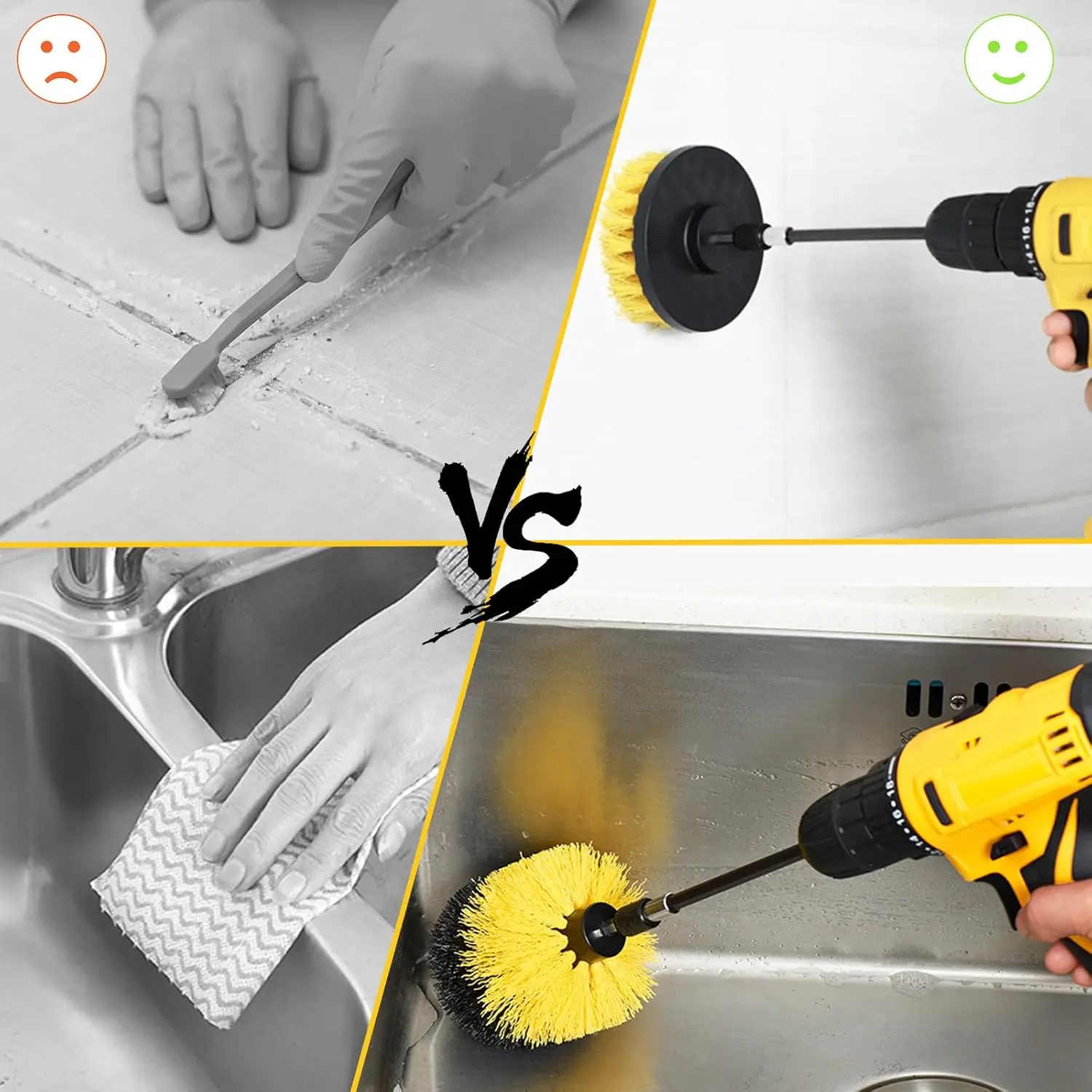 Brush Attachment Set, Power Cleaning Scrub Brushes for Drill, Extend Long Attachment, All Purpose for Car Detailing, Bathroom, Carpet, Tile Grout, Sinks, Corners