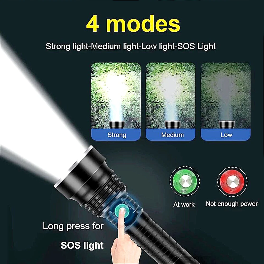 Latest Super Bright XHP190 Professional Diving Flashlight IPX8 Waterproof Lamp Diving Torch 1000m Underwater Lantern