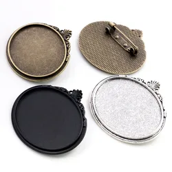New Fashion 5pcs 30x40mm Inner Size Antique Silver Plated Black Bronze Pin Brooch Flowers Style Base Setting Pendant