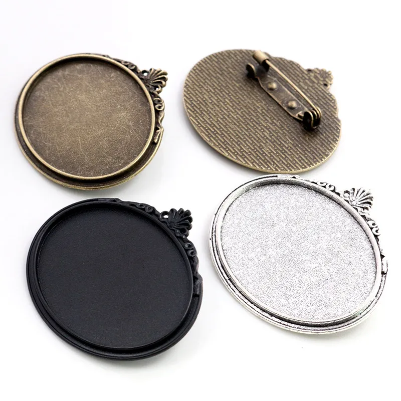 Nowa moda 5 sztuk 30x40mm wewnętrzna rozmiar Antique Silver Plated czarny brąz broszka kwiaty styl ustawienie bazy wisiorek