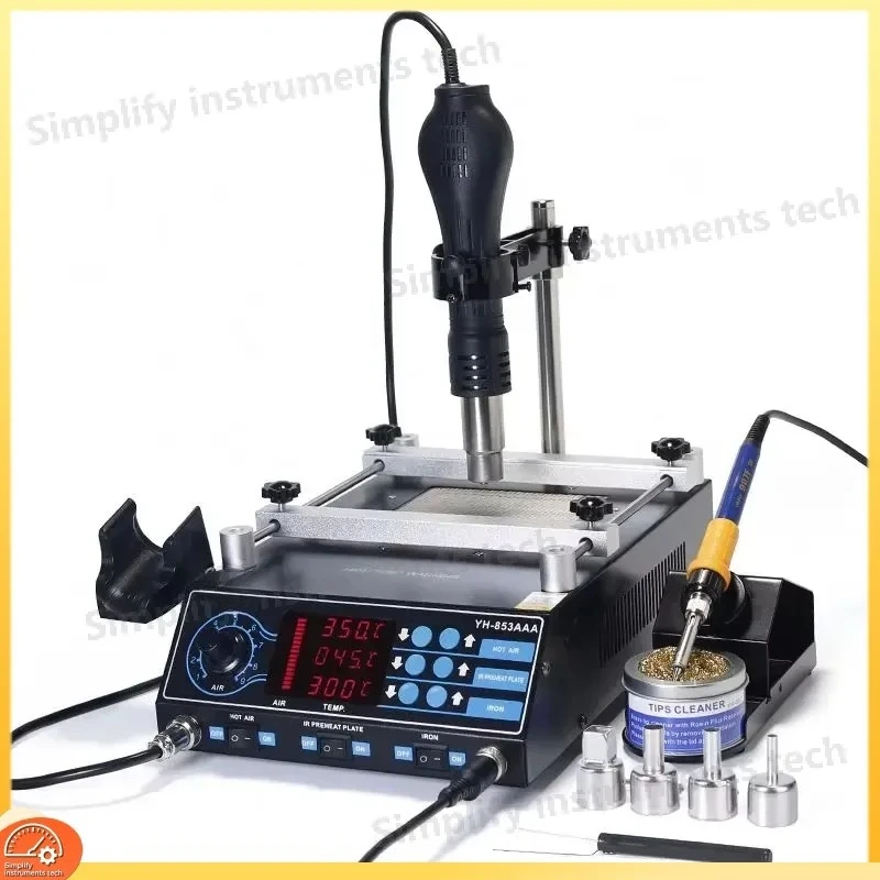 853AAA 3 in 1 BGA Rework Station Hot Air Gun Soldering Iron Preheater PCB Desoldering Welding Repair Tool Digital Display