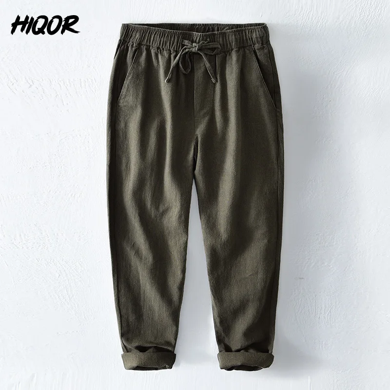 HIQOR 6 Colors Men\'s Cotton Linen Casual Pants Summer New In Breathable Solid Linen Trousers For Men Male Straight Baggy Pants