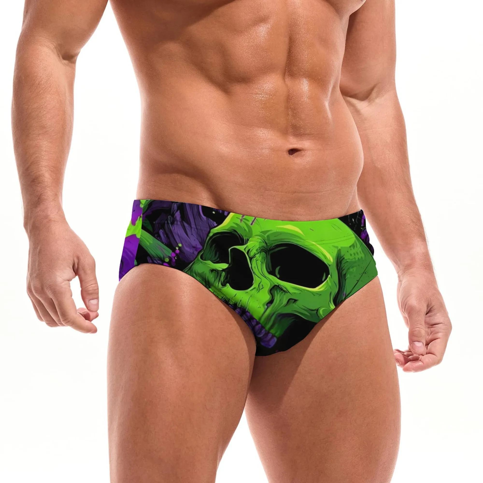 

Флуоресцентные зеленые плавки с граффити-принтом в виде черепа, легкие, дышащие, мягкие, мужские, для отпуска, фитнеса, оригинальные, стильные бикини
