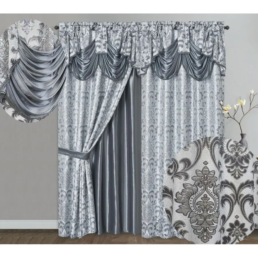 

Samba Star. Jacquard Window Curtain Panel Drape with Attached Fancy Valance and Taffeta Backing. 2pcs Set. Each pc 54 Wide x 90