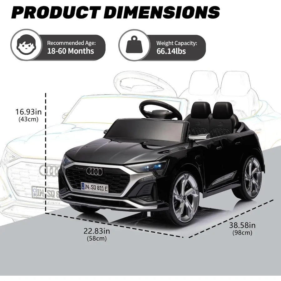 12V Licensed Audi SQ8 Ride on Car - Ride on Toys with Remote ControlDual Drive Soft Start 3 Speed Music LED Light Battery Power