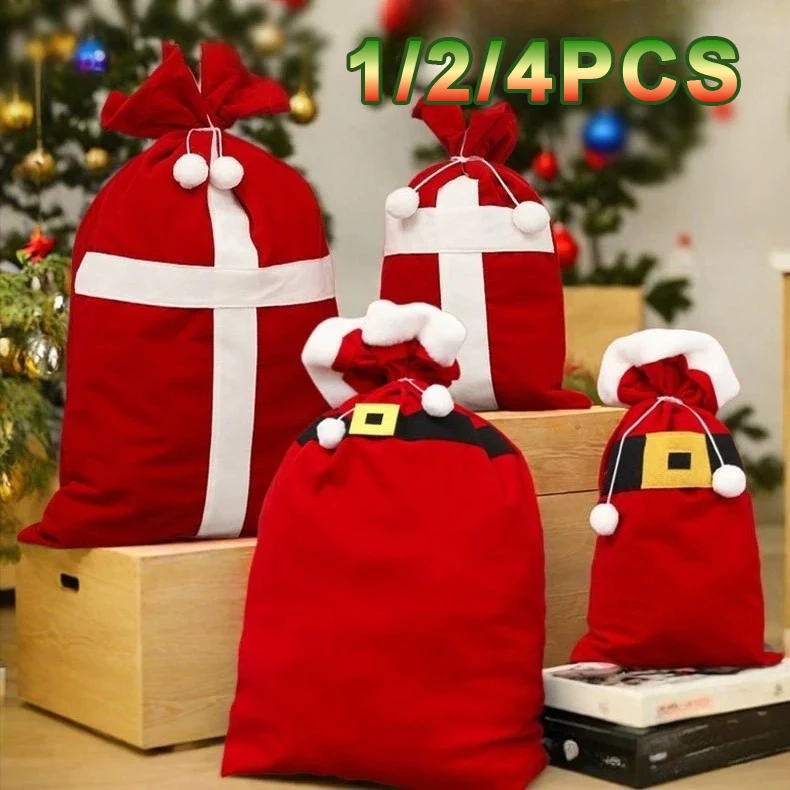 

1/2/4PCS New Large Velvet Christmas Gift Bag Santa Design with Drawstring Cord for Xmas Party Favors Navidad Noel Home Decor