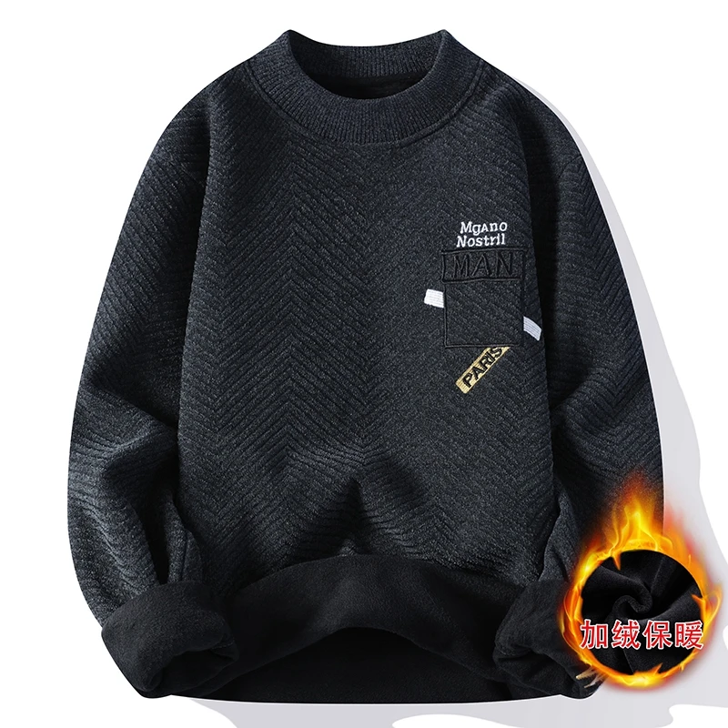 Men's Fashion Printed Letters Add Wool Sweater Season and Thicken Pullovers Knitwear